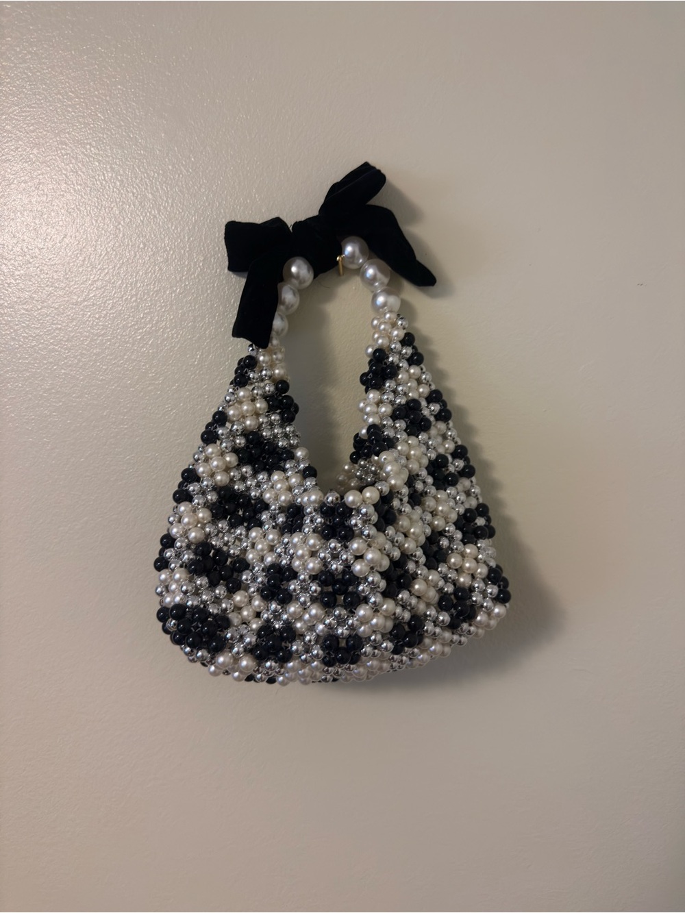 Target Black and White Pearl Beaded Mini Bag with Bow